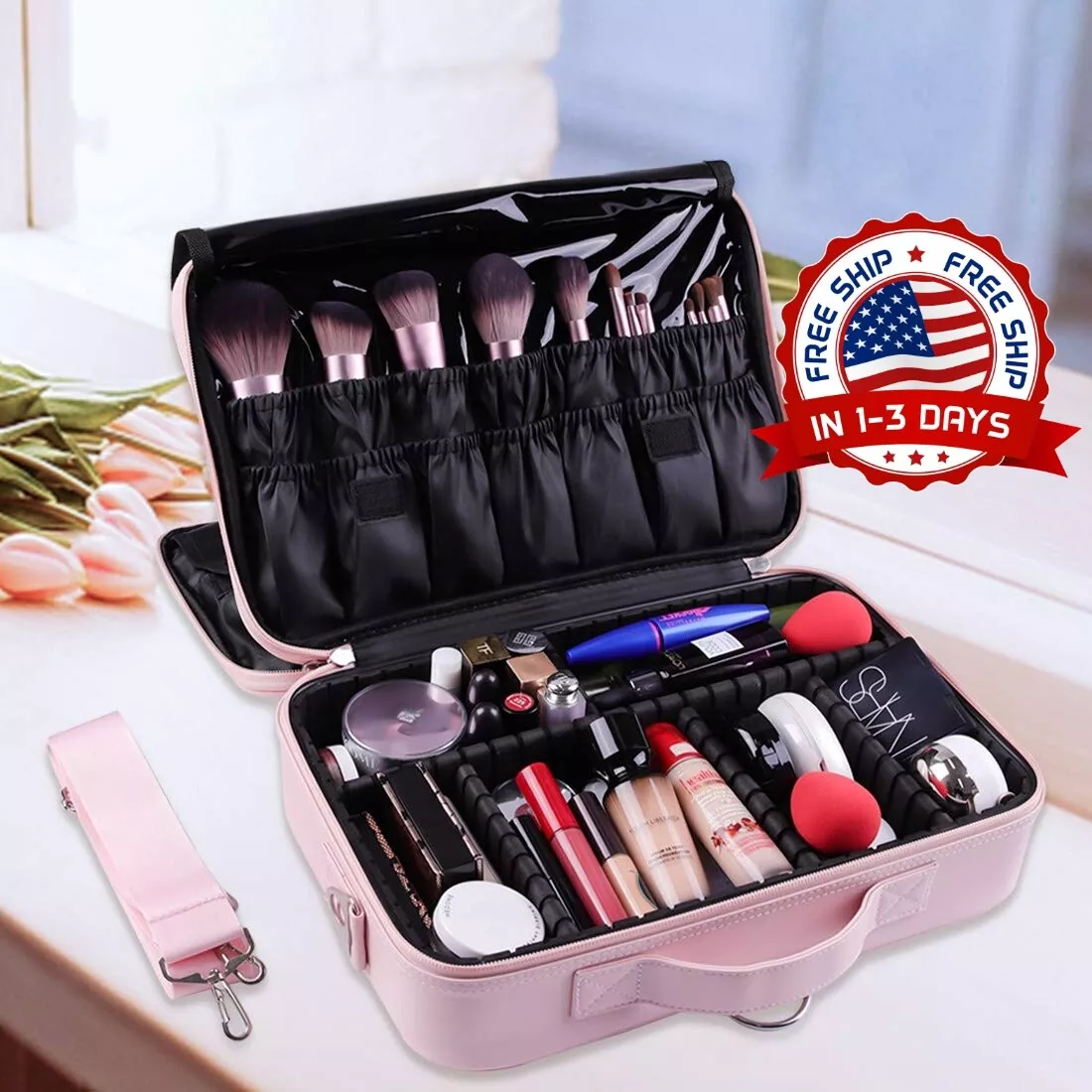 Bolsa De Viaje Organizador Maletín Para Maquillaje Con Espejo Caja  Cosméticos