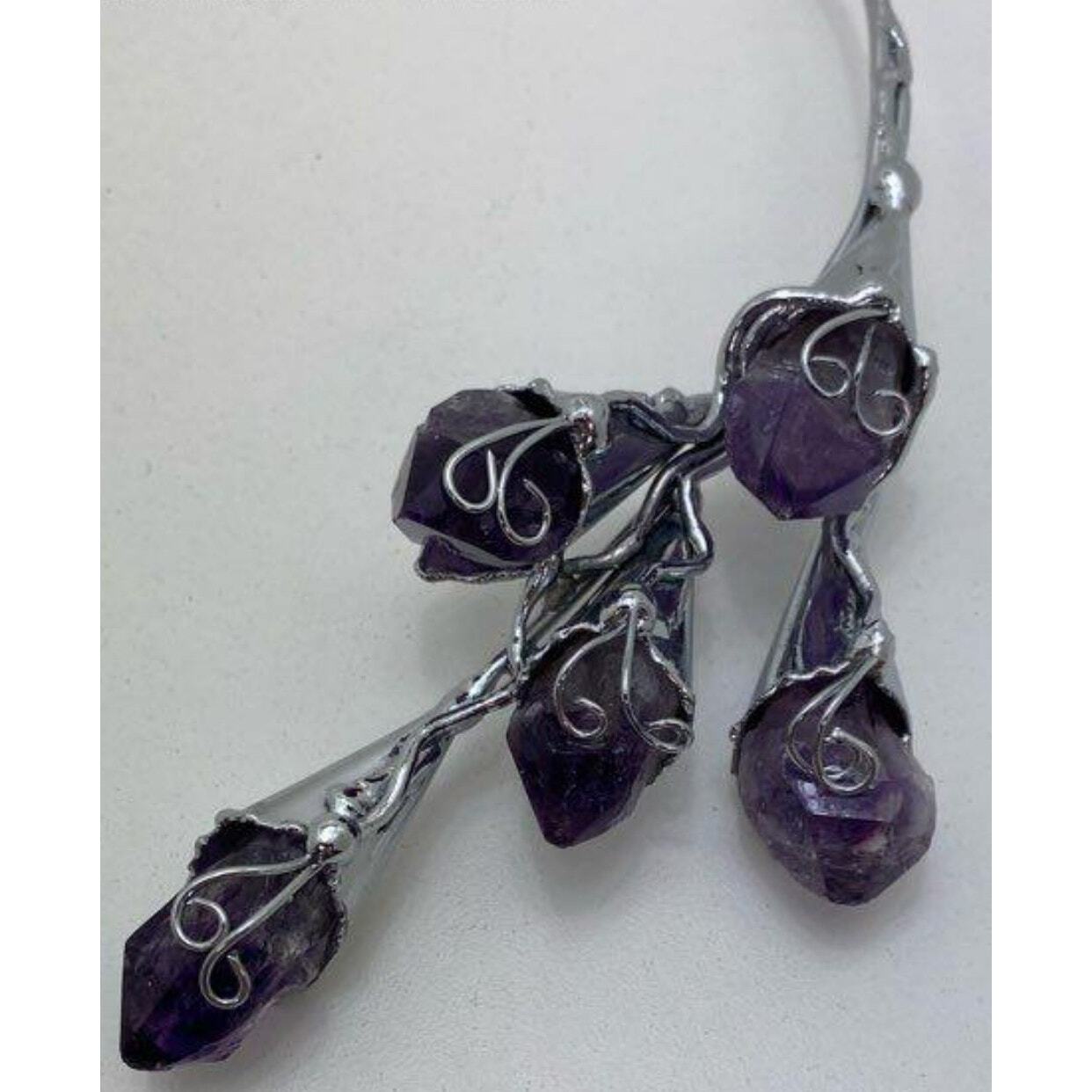 Silver Tone Artisan Amethyst Statement Collar Nec… - image 7