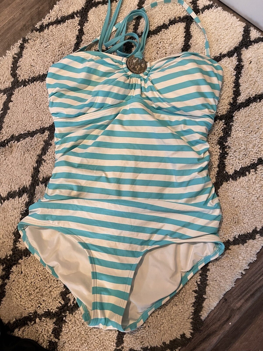Michael Kors One Piece Swimsuit Size 10 Blue White Stripe | eBay
