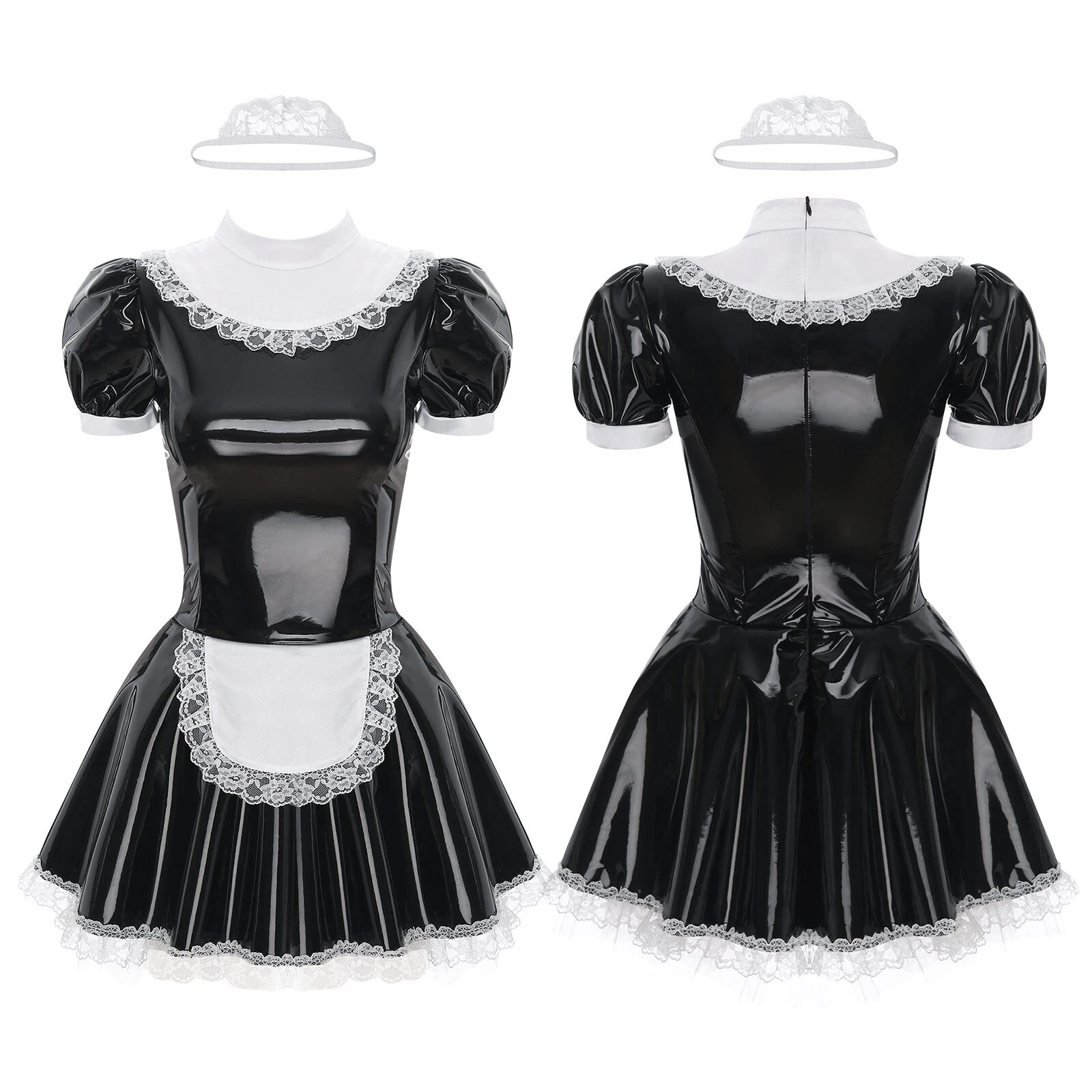 VALENTINO Abito donna grembiule da cameriera pelle pu costume cosplay Halloween set lingerie