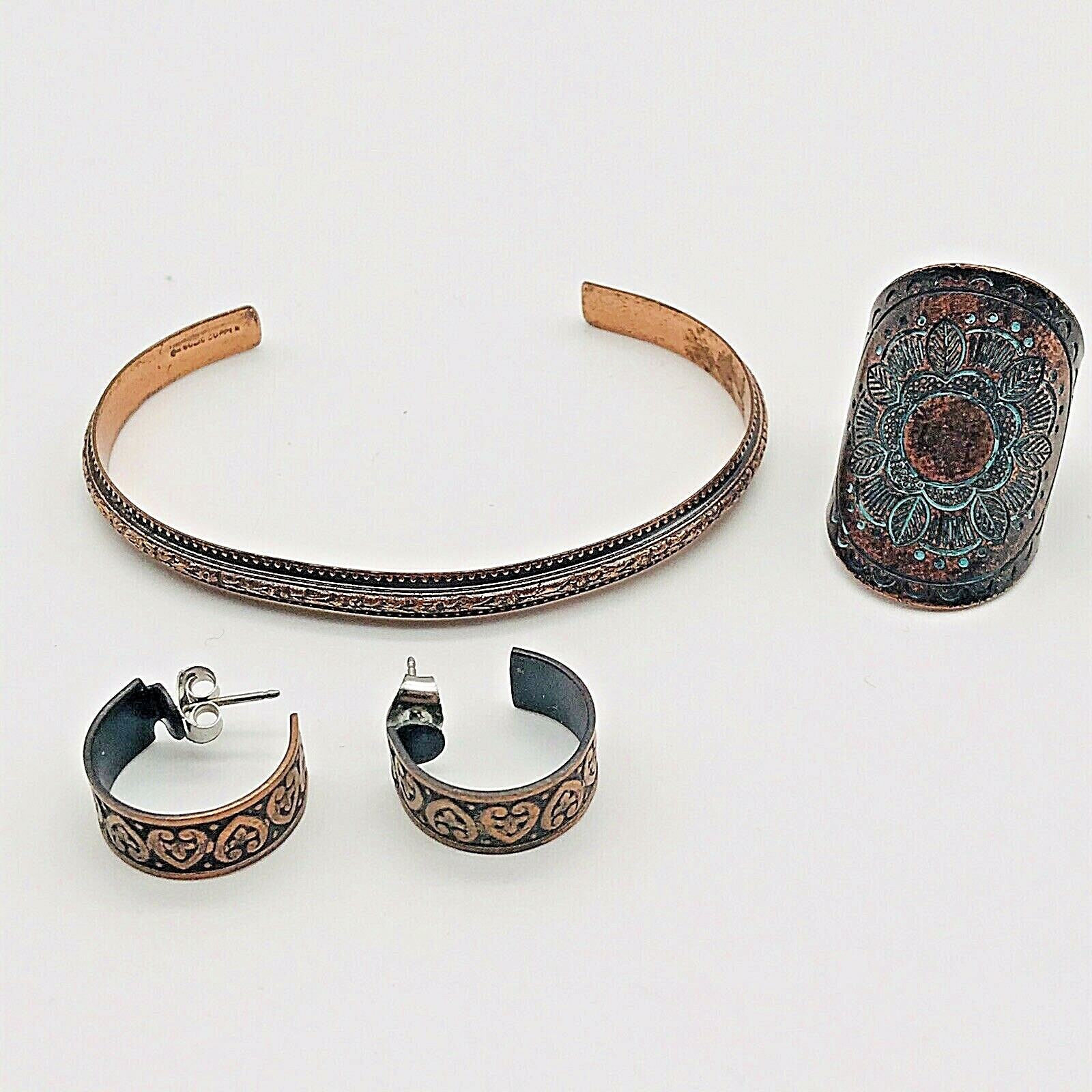 Embossed Engraved Boho Solid Copper Cuff Bracelet… - image 6