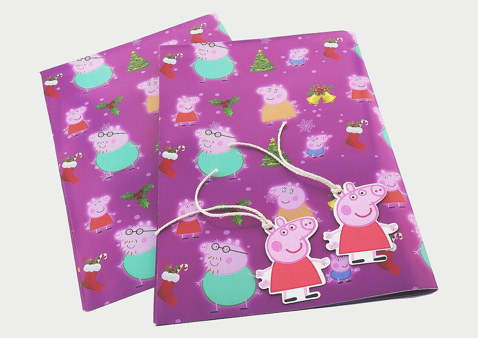 Peppa Pig Christmas Wrapping Paper Gift Wrap Kids Quality Xmas 2 Sheets 2 tags