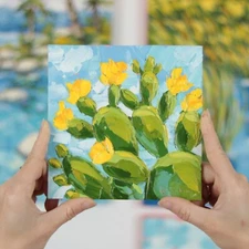 Cactus Oil Painting Eastern Prickly Pear Cactus Art Impasto Desert Bloom Wall