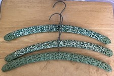 3 Vintage Handmade Crochet Wooden Clothing Hangers Green