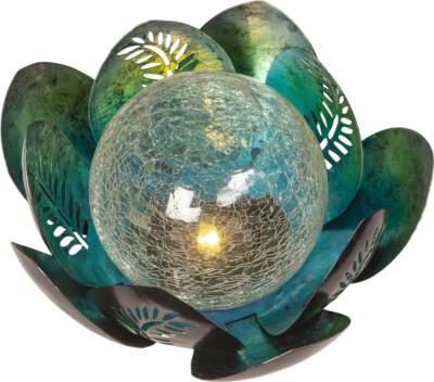 STAR Lilly Seerose LED Solar Deko Leuchte Lampe silber blau Ø 24 cm Metall