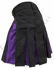 Black Purple Hybrid Kilt Modern Fashion Utility Kilts For Men Women Kids