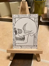ACEO Original Mixed Media Painting Art Card ATC Skull Chelle #100