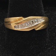 Mens 10K Yellow Gold Genuine Diamond One Row Comfort Fit Wedding Band Ring 4.4gr