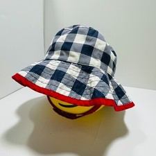 Gymboree Kids Sun Hat 4T-5T  Blue Gingham Bucket Hat with Chin Strap