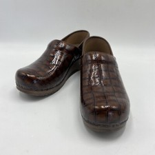 SANITA Women's Brown Snake Reptile Danish Clogs Shiny Size 37 US 6.6-7