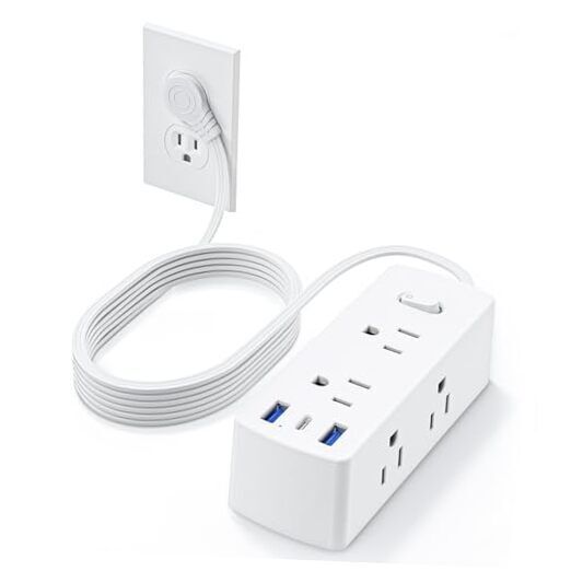 Flat Plug Power Strip,  Flat Extension Cord 5ft, 6 Outlets 3 USB Ports(1 5 FT