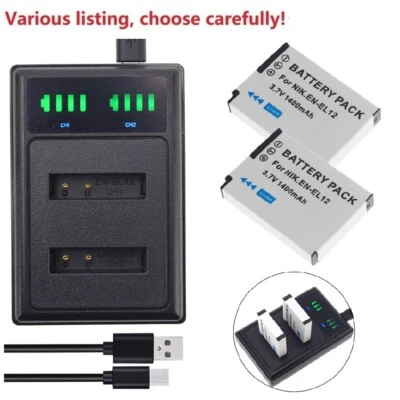Battery or USB Dual for Nikon EN-EL12 MH-65 Coolpix S9100 S9300 W300 B600 Camera