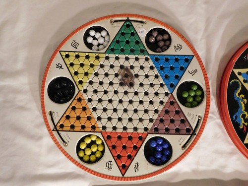 Decorator's Special! ~ 2 Vintage Round Metal Chinese Checkers Games ~ DRAGONS! - Picture 2 of 10
