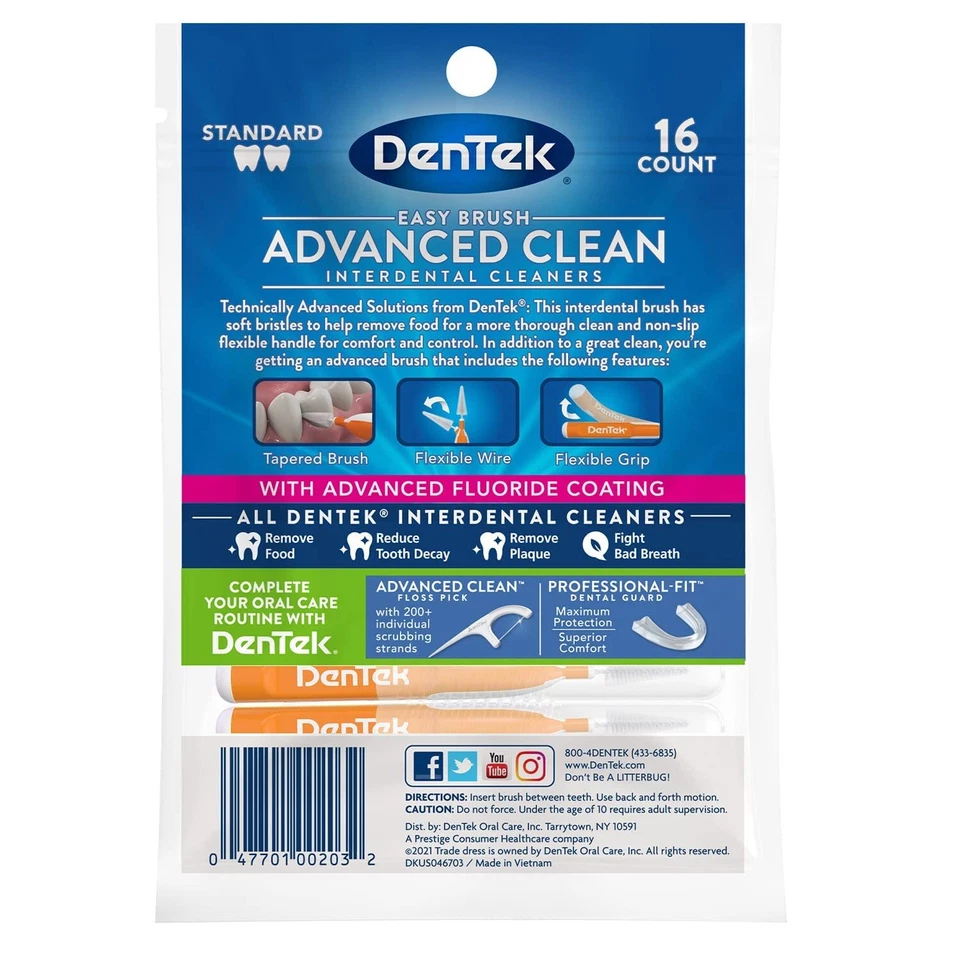 DenTek Easy Brush Advanced Clean Interdental Cleaners Mint Flavor 16 Count - Imagem 4 de 4