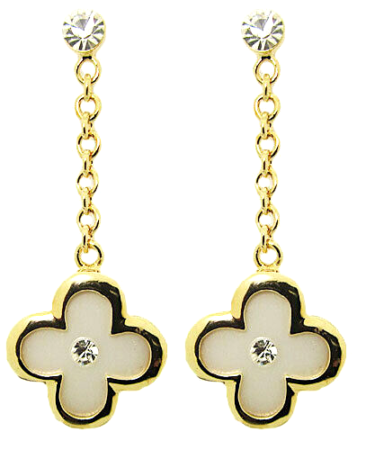 Pendente Orecchino 18kt Oro Giallo Bianco Madreperla Catena Goccia Zirconi Nuovo - Foto 1 di 4