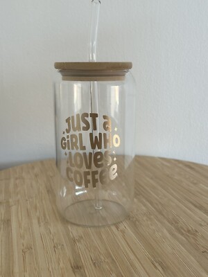 Just A Girl Who Loves Coffee Libbey Glas Tasse | Eiskaffee | Glas Strohhalm |