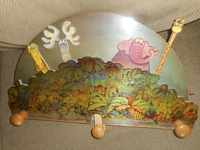 1991 Mordillo Puzzle Thick Wooden Wall Clothe Rack Hanger Pop Up Animal Figures