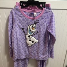 Disney Frozen Olaf Girls Pajama Set Purple Long Sleeve Pants Size Medium