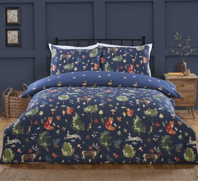 RAPPORT Twilight Autumn Forest Duvet Cover Reversible Quilt Bedding Bed Set Navy Double