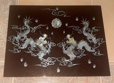 Two Dragons Playing With Pearl Vietnamese Lacquerwear Mother Of Pearl Art 12x16