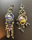 Whoopi Goldberg Estate Pegasus Cameo Earrings Sapphire Ruby Peridot 14K Gold 4" — photo 9