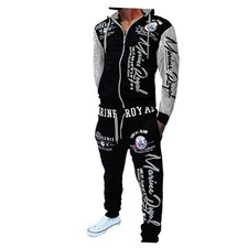 Men 's Casual Tracksuit Hooded Full Zip Elastic Waistband XX-Large Gray