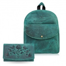 Ledergeldb&ouml;rse f&uuml;r Frauen T-01-GR Rucksack f&uuml;r Frauen urban gr&uuml;n vintage T-18-HG
