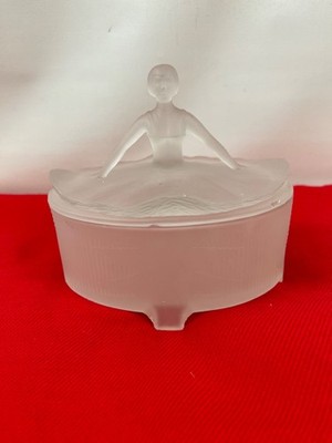 Vintage 1930s Art Deco Clear Frosted Satin Glass WENDY Vanity Powder Box