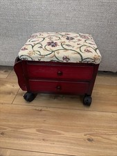 Vintage Foot Stool Sewing Box 2 Drawers On Wheels storage box upholstered Rack