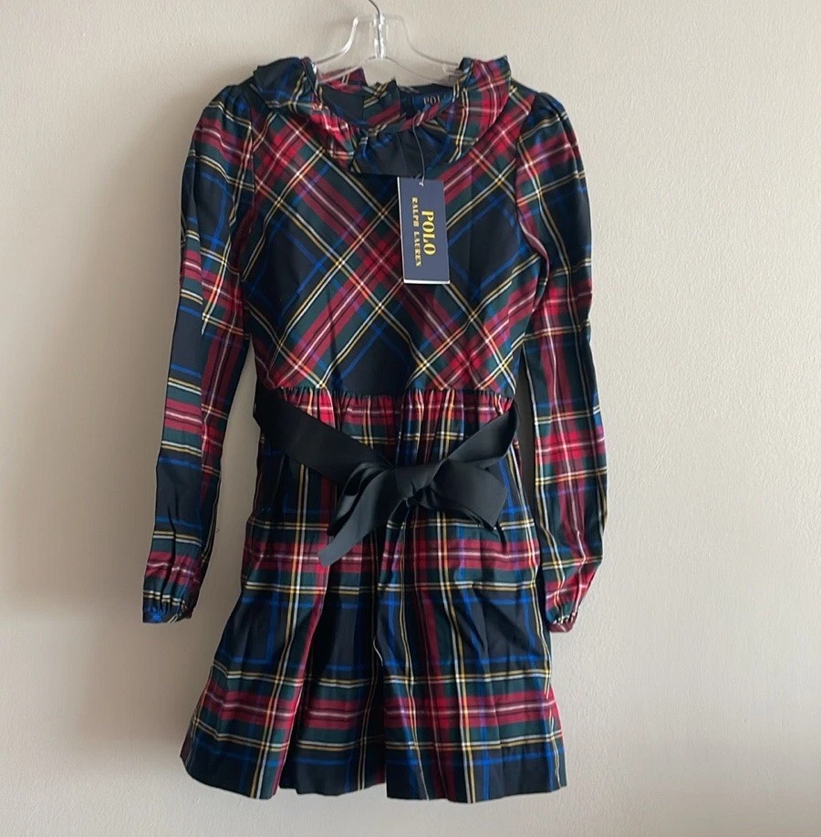 POLO RALPH LAUREN Little Girl's Plaid Tartan Bow-Accented Holiday Dress - Size 5 - Image 2 of 4