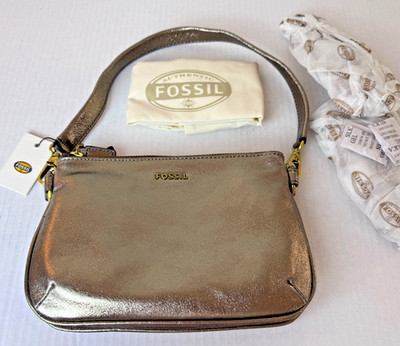 NWT - FOSSIL 'Memoir' Gold Metallic Leather Shoulder Purse / Hand Bag - GORGEOUS