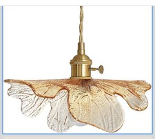 Image of AUWIEOU Amber Adjustable Flower Gold Pendant Hanging Light Lamp Glass Shade