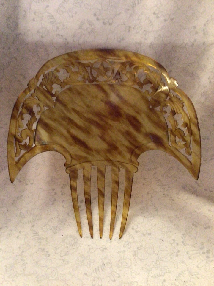 Beautiful Huge Antique Edwardian Tiara Hair Comb Bakelite Faux Tortoiseshell - image 3 of 4