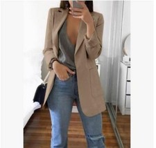 Womens Long Sleeve Solid Blazer Jacket Suit Ladies Work Casual Slim Coat Tops