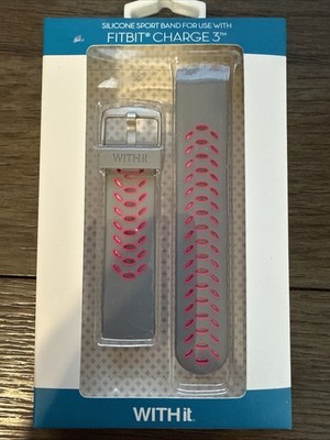 WITHit - Fitbit Charge 3 - Silicone Sport Band - Grey/Pink