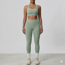 Yoga Fitness Set High-Waist Squat-Proof Leggings  Shockproof Sports Bra Size M