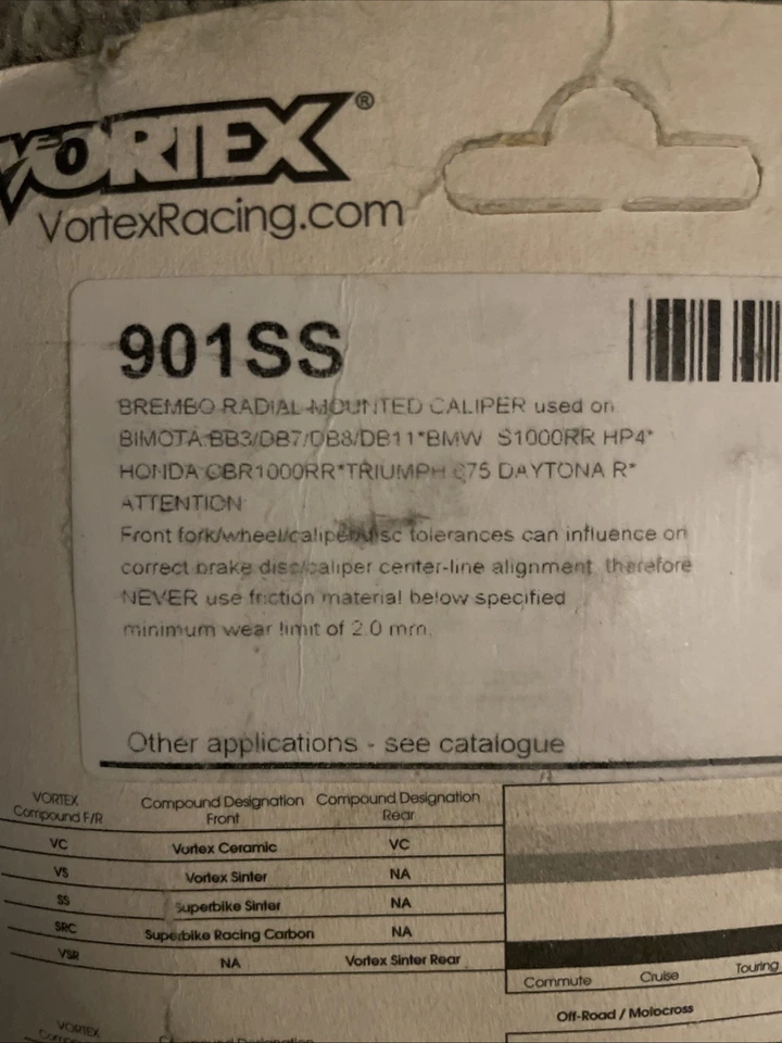 Vortex Racing Sinter Street Brake Pads Part #: 901SS - Image 3 of 3