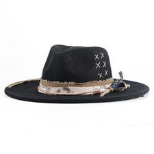 Big Brim Fedora Mens Women Felt Boho Hat Panama Dress Up Hats Black