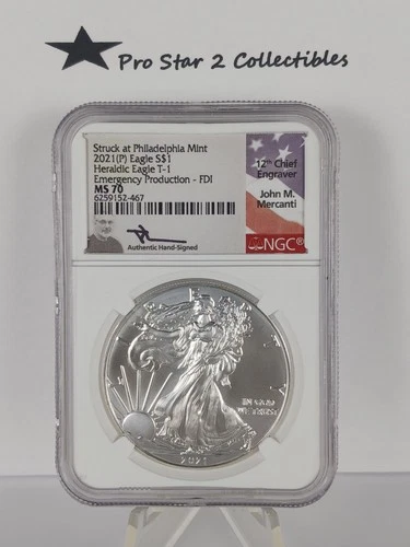 2021 (P) Eagle Heraldic Eagle T-1 FDI Emergency Production NGC MS 70 Mercanti