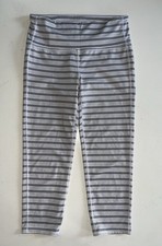 Athleta Leggings Womens Medium Gray White Striped Mid Rise Capri Yoga Pants