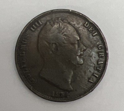 1834 William IV Copper Half Penny 1/2 Half Penny Coin
