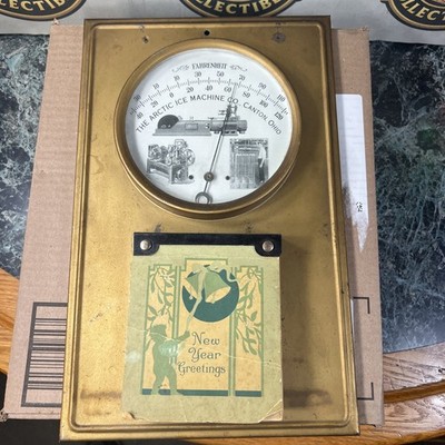 Antique 1930-50 s Fahrenheit Thermometer with  New Years Greeting Calendar 