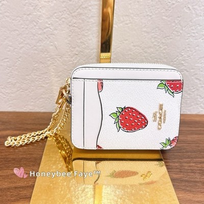 NWT Coach Zip Card Case With Strawberry Print CAR32 | eBay