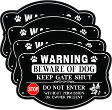 4 Pack Beware of Dog Sign, 10X7 Inch Reflective Aluminum, Security Warning for F