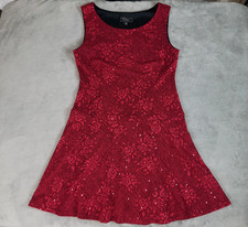 Vtg Dressbarn Red Party Dress Womens 10P Floral Sparkly Drop Waist Y2K Glam