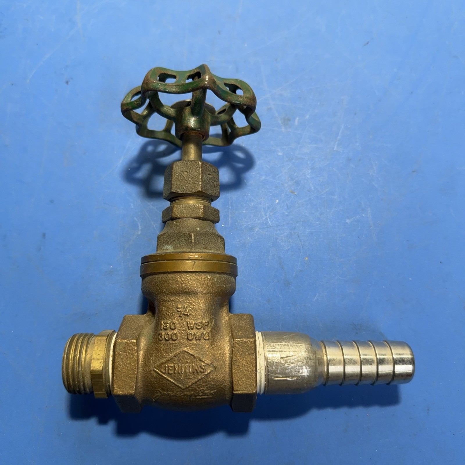 Jenkins 3/4” Brass Gate Valve 150 WSP 300 WOG w/ Hose Barb Fitting