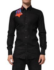 Dolce & Gabbana Black Cotton Star Sequin Dress Formal Men Men's Shirt Authentic