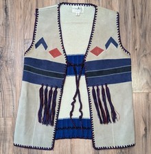 1970s Boho Hippie Festival MEDIUM Cowboy Ivory Suede Leather Fringe Vest