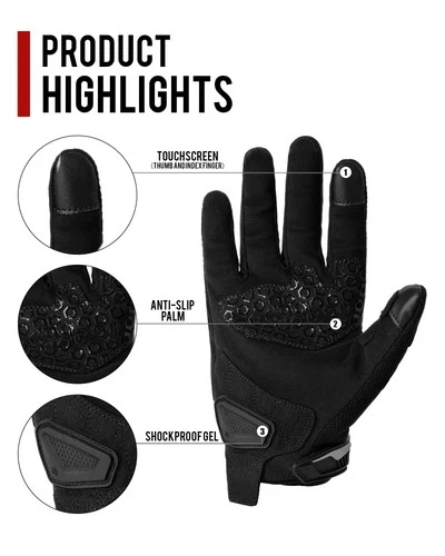 RIDEIRON Summer Motorcycle Gloves for Men & Women black Large image 2