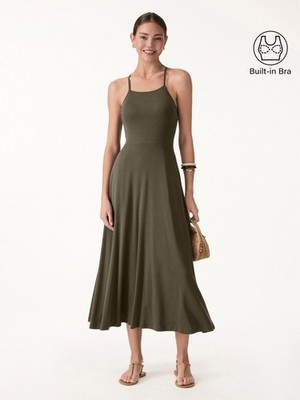 Soft Linen Knit Spaghetti Midi Bra Dress-OGLmove|118893
